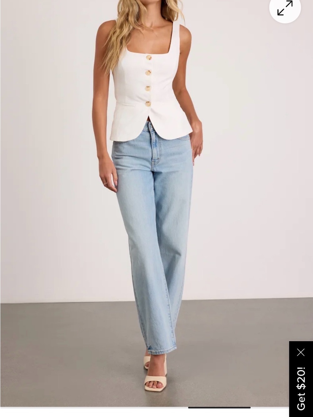 Lulus Sleeveless White Button-Front Square Neck Top - Picture 3 of 8